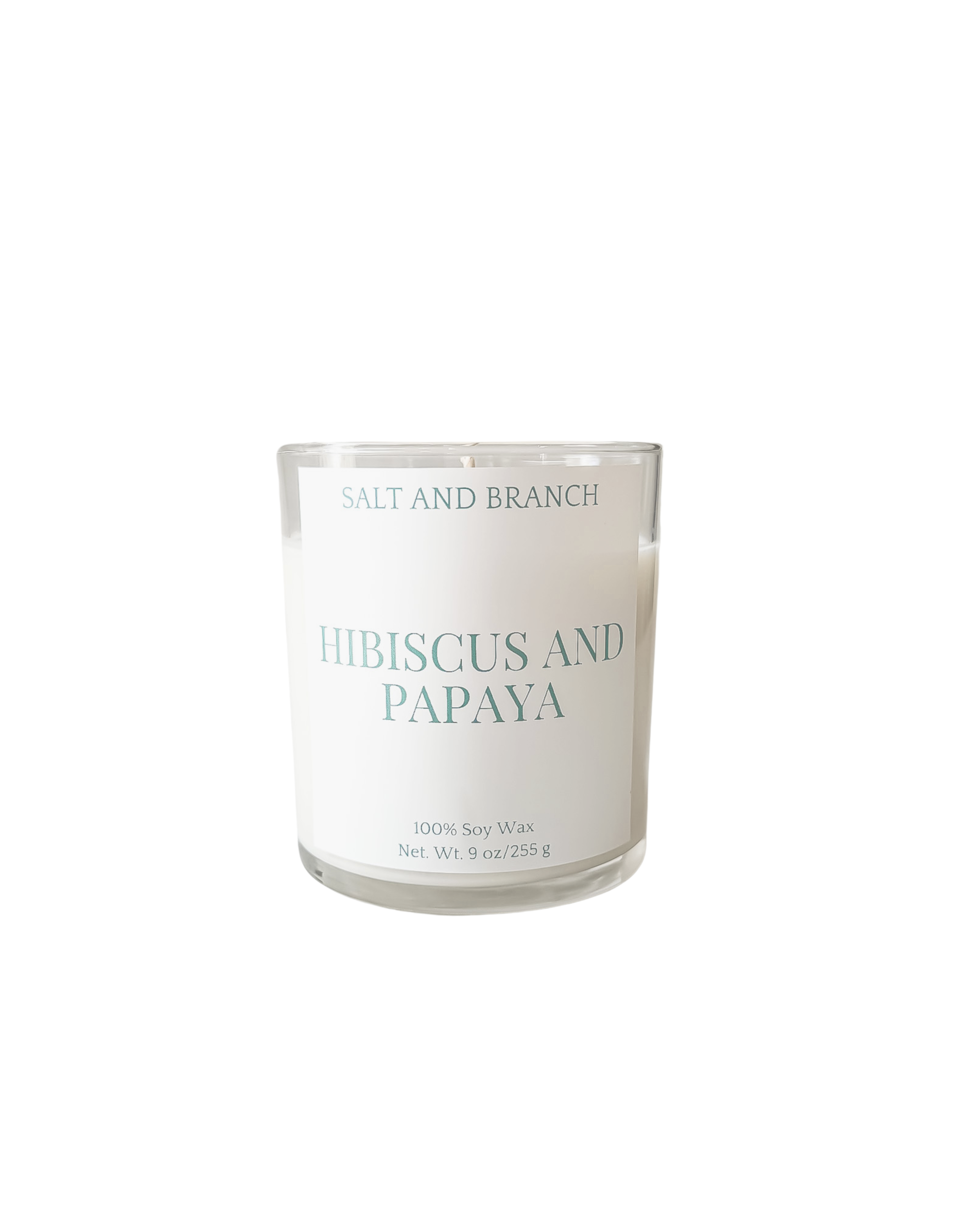 Hibiscus and Papaya Soy Candle white background teal Salt and Branch