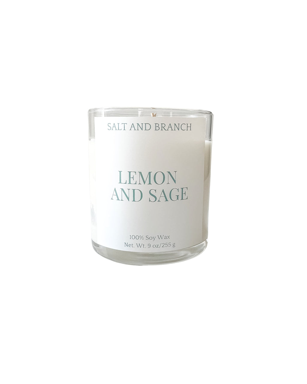 Lemon and Sage Soy Candle white background teal Salt and Branch