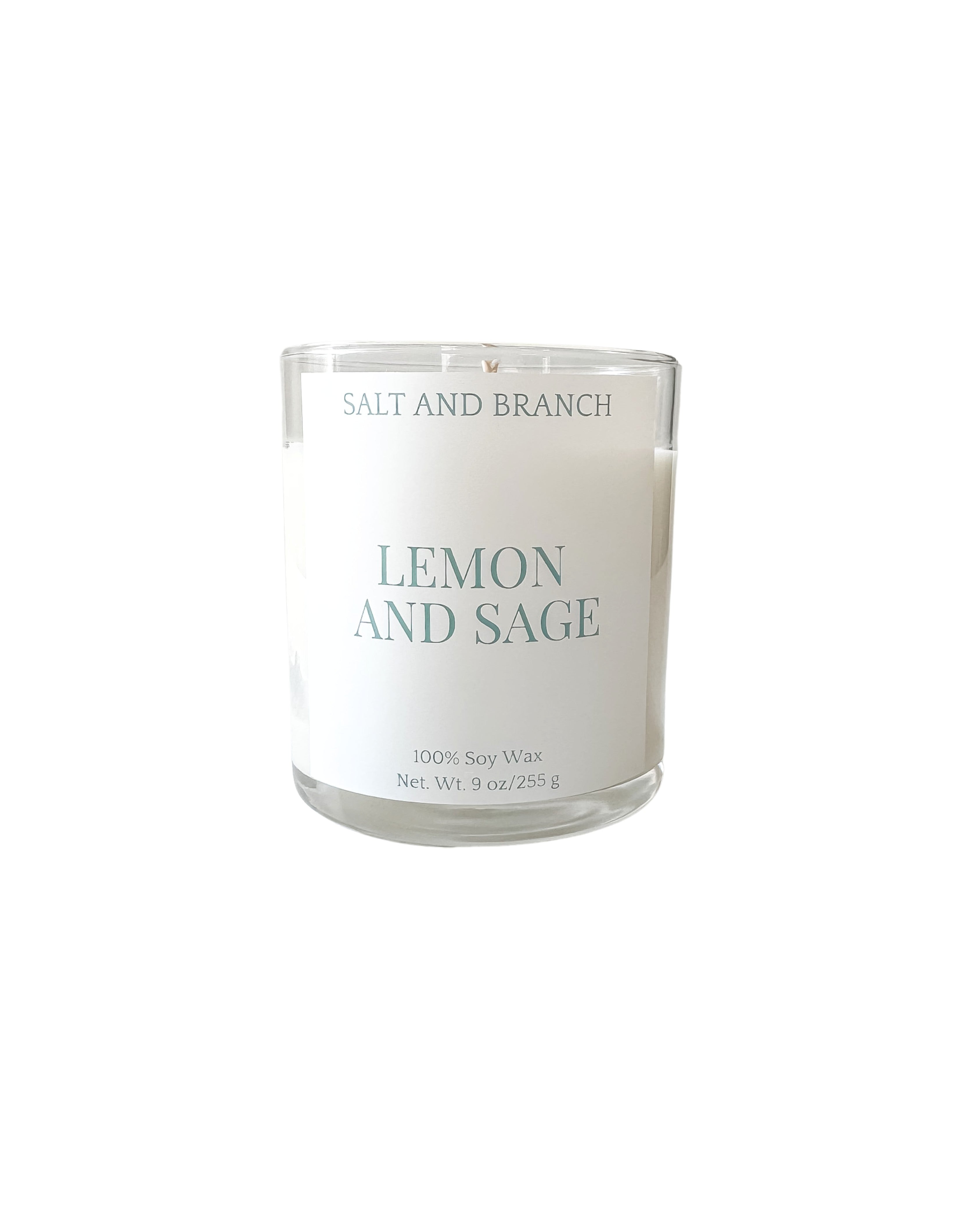 Lemon and Sage Soy Candle white background teal Salt and Branch