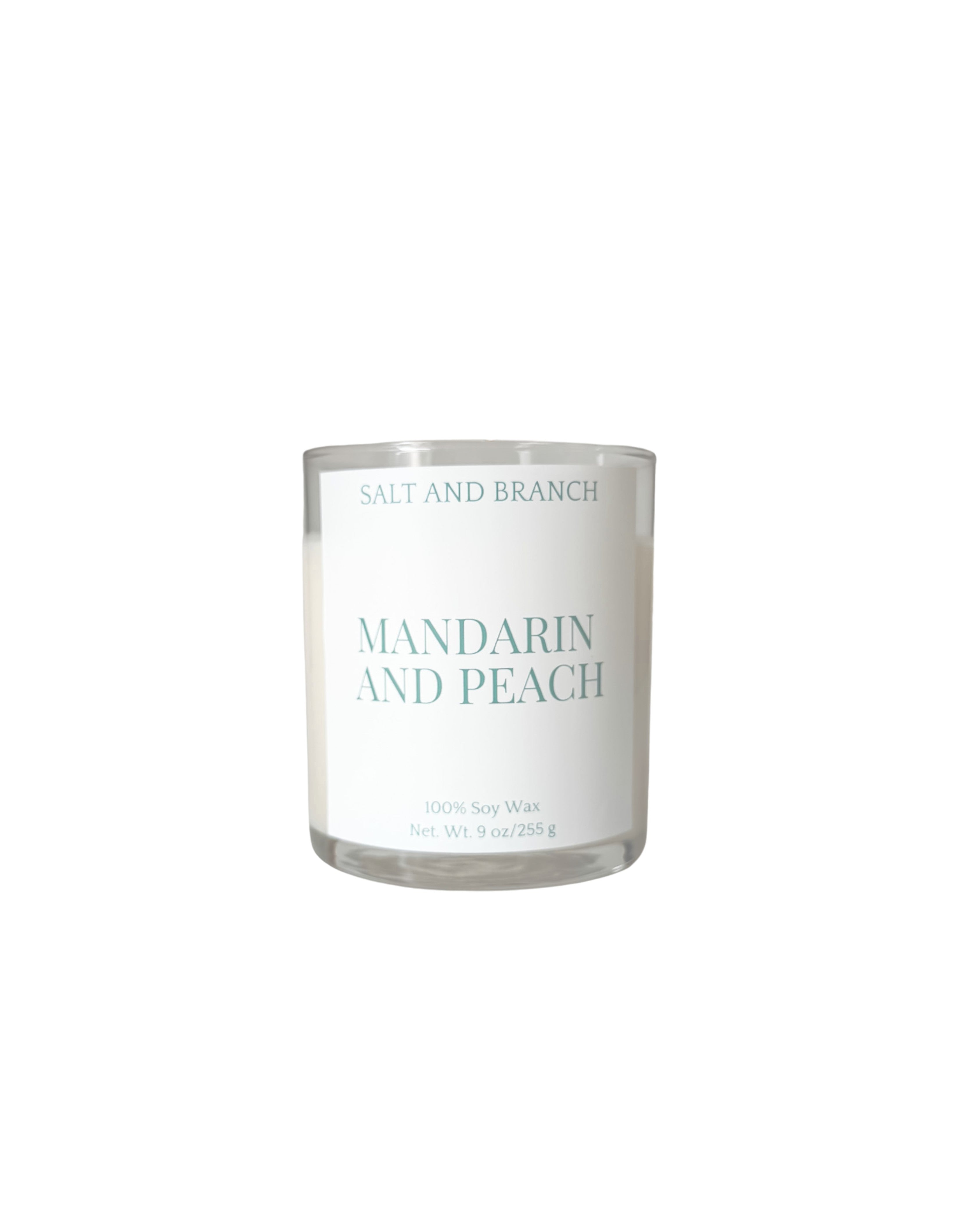 Mandarin and Peach Soy Candle white background teal Salt and Branch