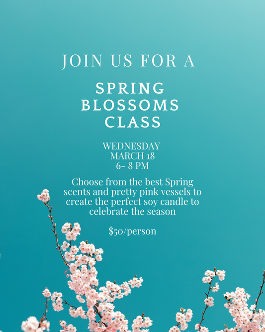 Advertisement for a spring blossoms candle making class Salt and Branch Rockland MA
