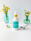 wildflower moss room spray with wildflowers in blue vases Salt and Branch